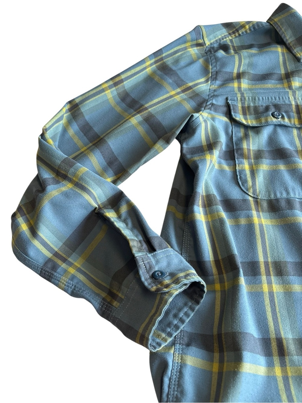 Mountain Hardwear Plaid Button Up Shirt XL Blue Stretch Outdoor - Picture 2 of 12